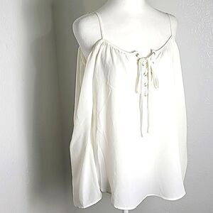 Active USA White Cold-Shoulder Top, Lace-up Front, Size Medium,NWT
